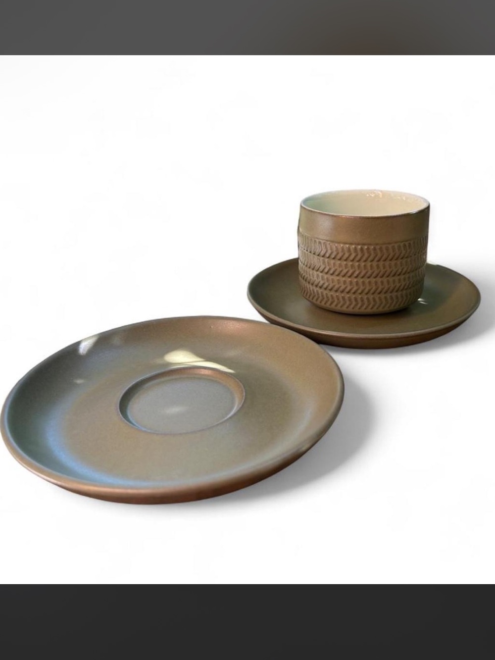 Khaki Ceramic Espresso Cup and Saucer Set - Brown